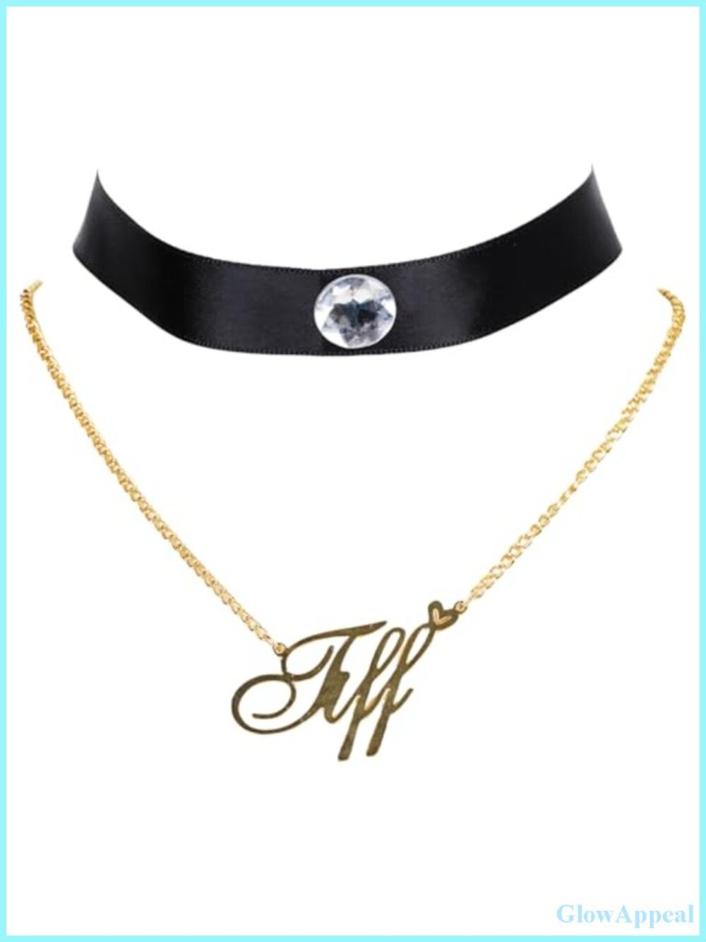 Probeauty Gothic Choker & Gold Tone Nameplate Necklace Set Satin Ribbon